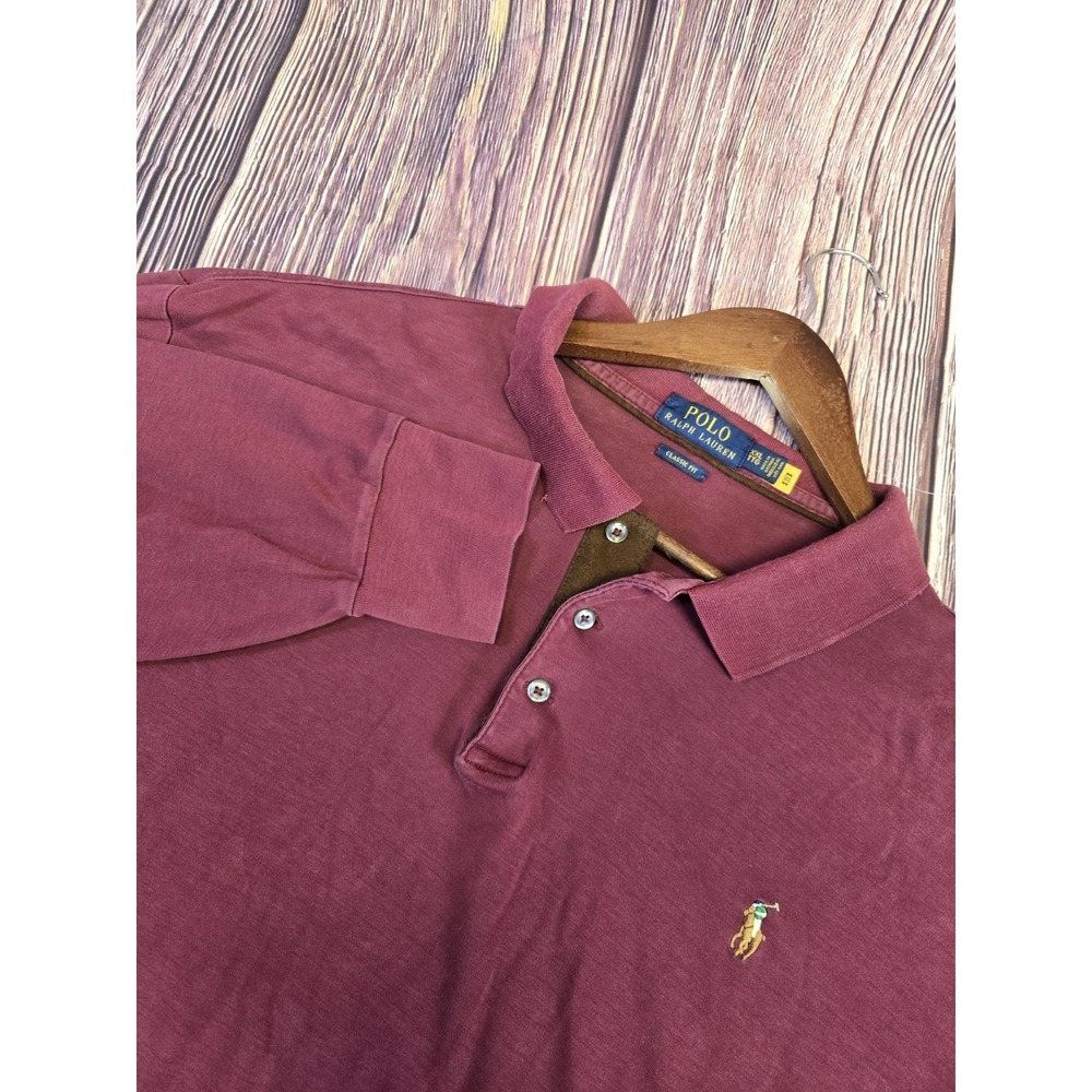 Polo Ralph Lauren Mens Long Sleeve Suede Polo‎ Shirt Maroon Classic Fit XXL
